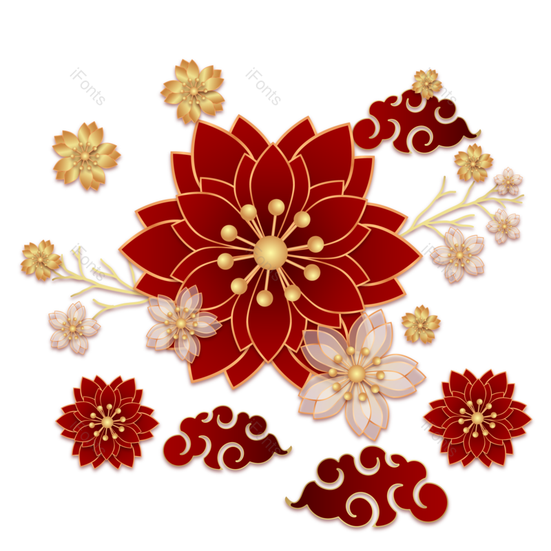 中国风图片,春节元素,花朵PNG,红色免抠素材